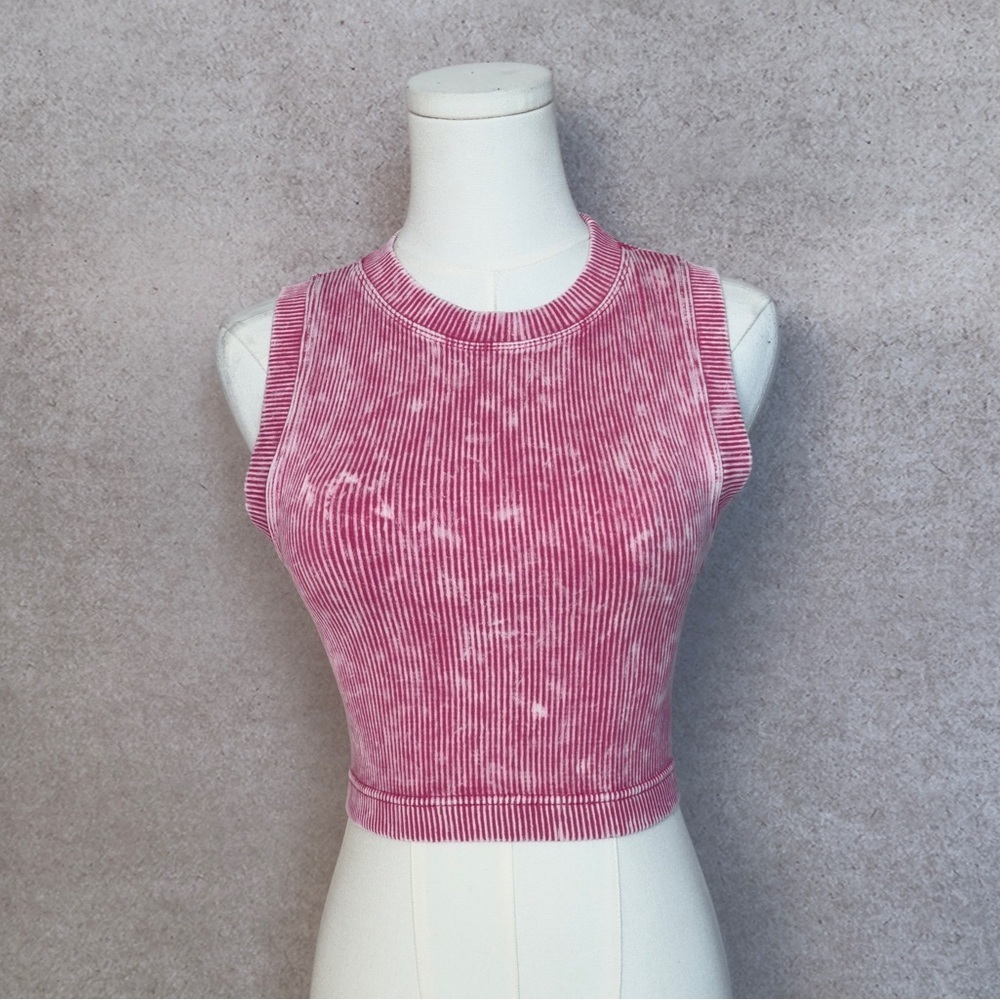 Zenana Outfitters Ash Pink Ribbed Crop Top with Lots of Stretch